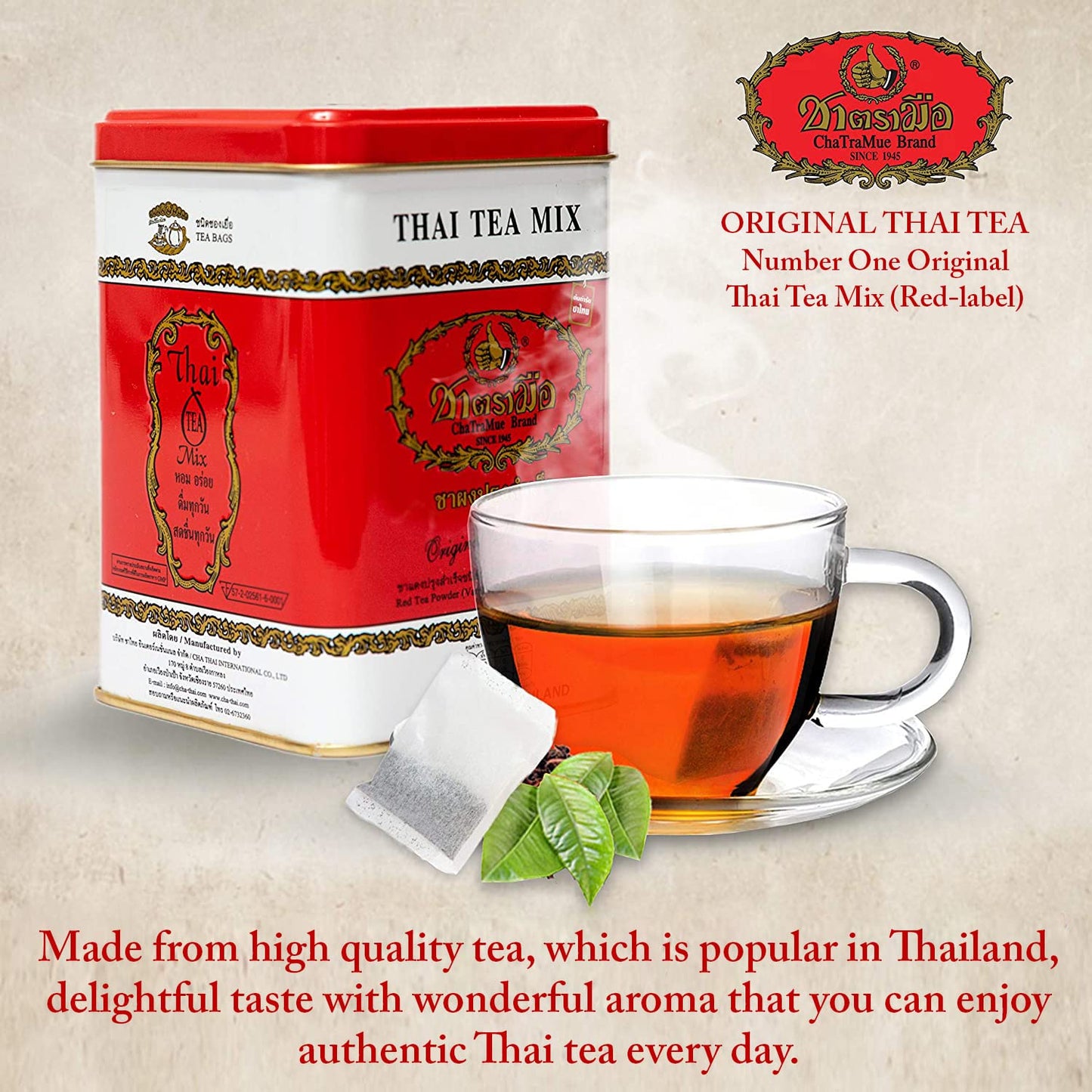 ChaTraMue Original Thai Tea Mix 50 Sachets Packed in Can, 200 g, Original