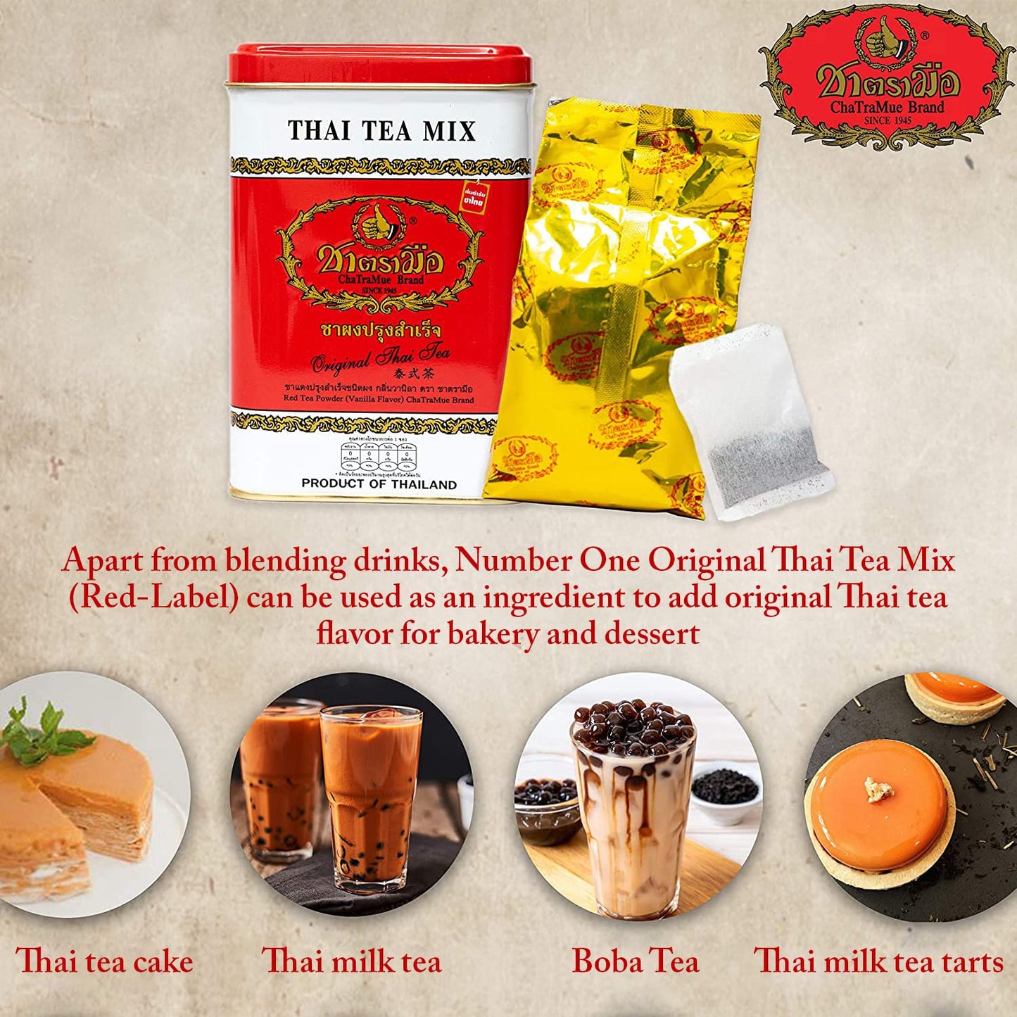 ChaTraMue Original Thai Tea Mix 50 Sachets Packed in Can, 200 g, Original