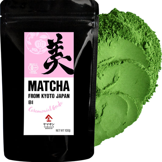 YAMASAN KYOTO UJI Matcha BI, Ceremonial Grade Matcha, Japanese Matcha Green Tea Powder, 100％ Authentic Japanese Origin, From Uji Kyoto, Japan, 100g